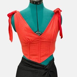 Red Crop Halter Corset Top 100% cotton Size M